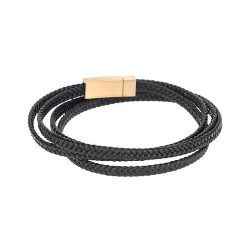 Βραχιόλι Senza Men's Steel Black Leather Strap