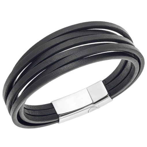 Βραχιόλι Senza Men's Steel Black Leather Strap