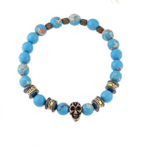 Βραχιόλι Senza Men's Obsidian Stone with Skull, Black