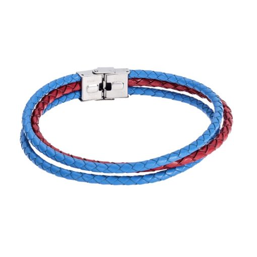 Βραχιόλι Senza Men's Steel Red & Blue Leather Strap
