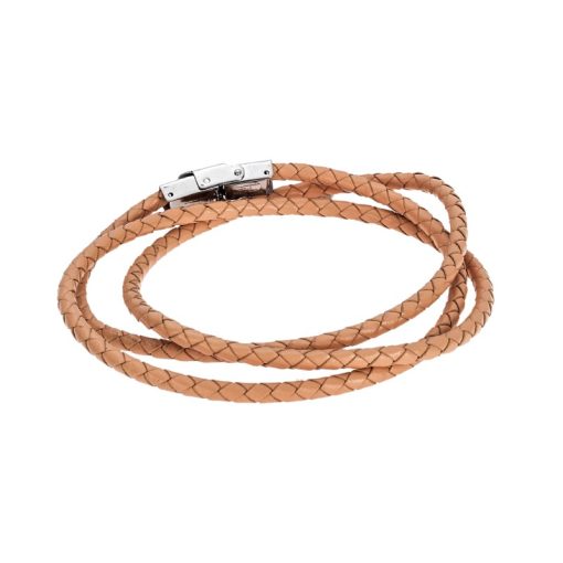 Βραχιόλι Senza Men's Steel Beige Leather Strap
