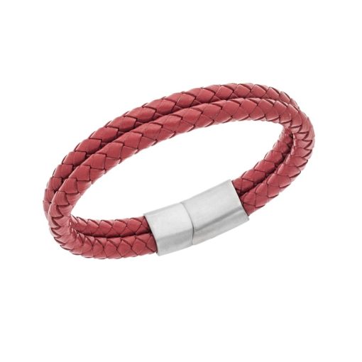 Βραχιόλι Senza Men's Steel Red Leather Strap