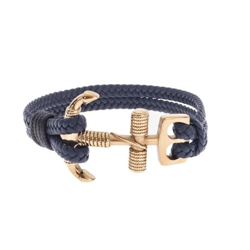 Βραχιόλι Senza Men's Steel Blue Leather Strap with Gold Anchor