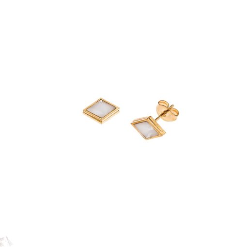 Σκουλαρίκια Γυναικεία SENZA Gold Plated Steel, με λευκό ρόμβο