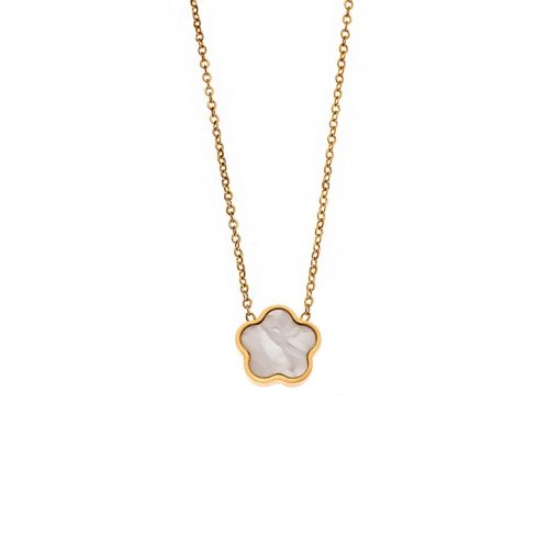 Κολιέ Γυναικείο Senza Gold Plated Stainless Steel, Με λευκή μαργαρίτα