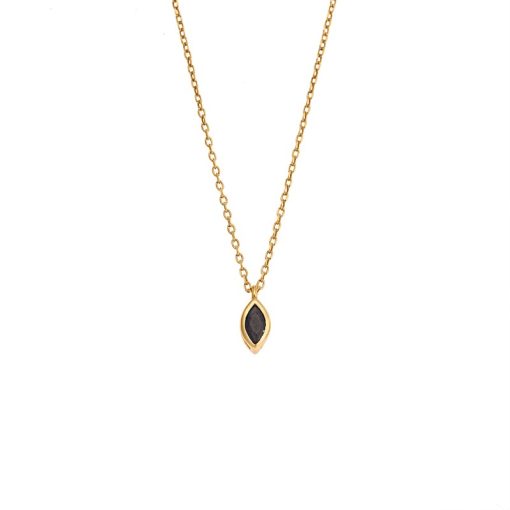 Μενταγιόν Senza Silver 925 Gold Plated, φύλλο με μαύρο ζιργκόν