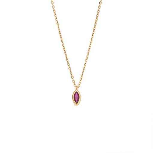 Μενταγιόν Senza Silver 925 Gold Plated, φύλλο με φούξια ζιργκόν