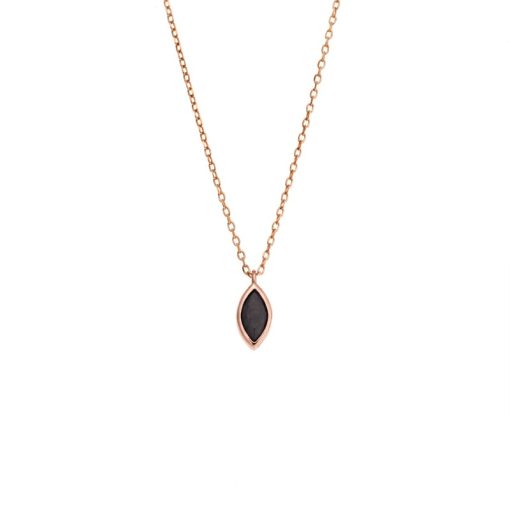 Μενταγιόν Senza Silver 925 Rose Gold Plated, φύλλο με μαύρο ζιργκόν