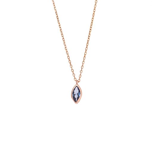 Μενταγιόν Senza Silver 925 Rose Gold Plated, φύλλο με γαλάζιο ζιργκόν