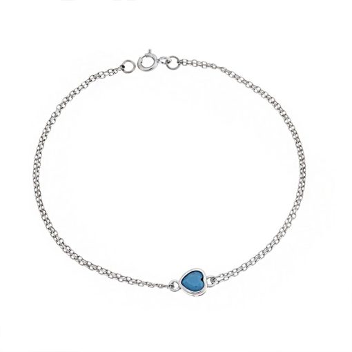 Βραχιόλι Senza Silver 925, καρδιά με τυρκουάζ ζιργκόν