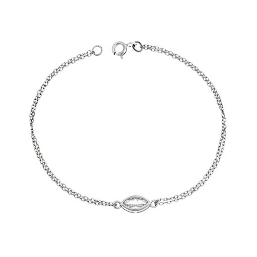 Βραχιόλι Senza Silver 925, φύλλο με διάφανο ζιργκόν