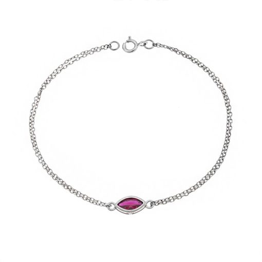 Βραχιόλι Senza Silver 925, φύλλο με κόκκινο ζιργκόν