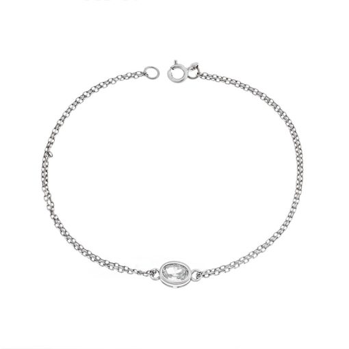 Βραχιόλι Senza Silver 925, οβάλ με διάφανο ζιργκόν