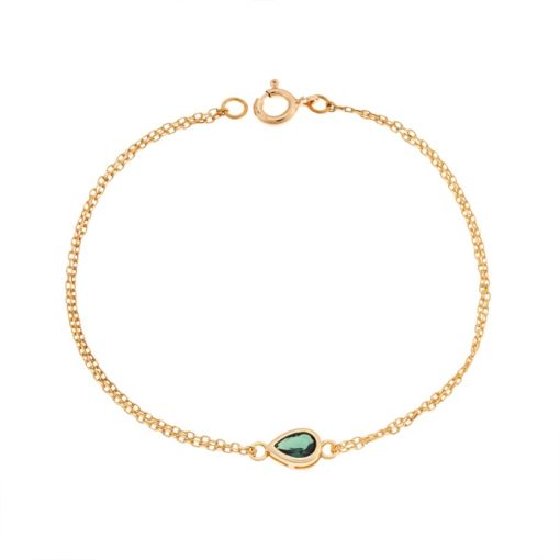Βραχιόλι Senza Silver 925 Gold Plated, δάκρυ με πράσινο ζιργκόν