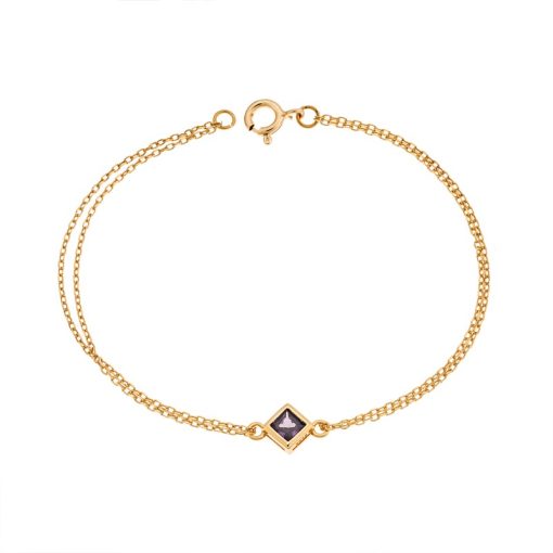 Βραχιόλι Senza Silver 925 Gold Plated, ρόμβος με μωβ ζιργκόν