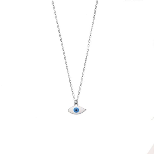 Κολιέ Senza Silver 925, Ματάκι λευκό & γαλάζιο με σμάλτο