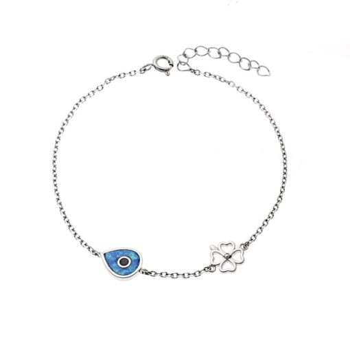 Βραχιόλι Senza από ασήμι 925, μάτι με Opal και τριφύλλι