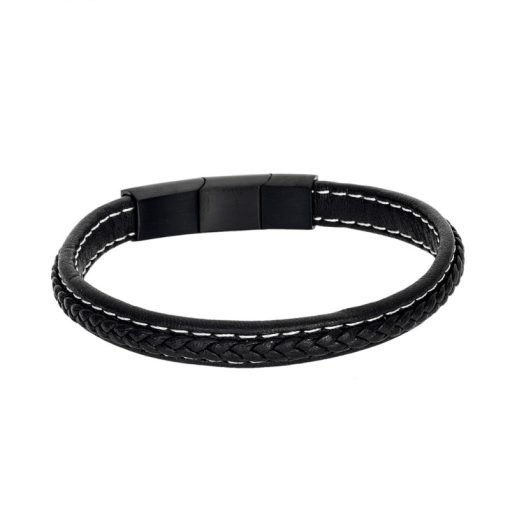 Βραχιόλι Senza Men's Steel Black Leather Strap