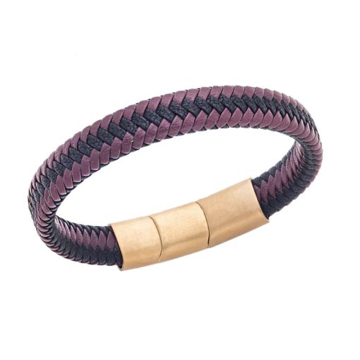 Βραχιόλι Senza Men's Stainless Steel - Black & Bordeaux Leather Strap