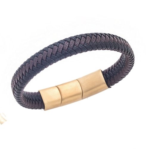 Βραχιόλι Senza Men's Stainless Steel - Black & Brown Leather Strap