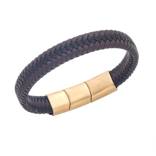 Βραχιόλι Senza Men's Stainless Steel - Black & Brown Leather Strap