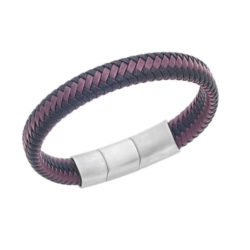 Βραχιόλι Senza Men's Stainless Steel - Black & Bordeaux Leather Strap
