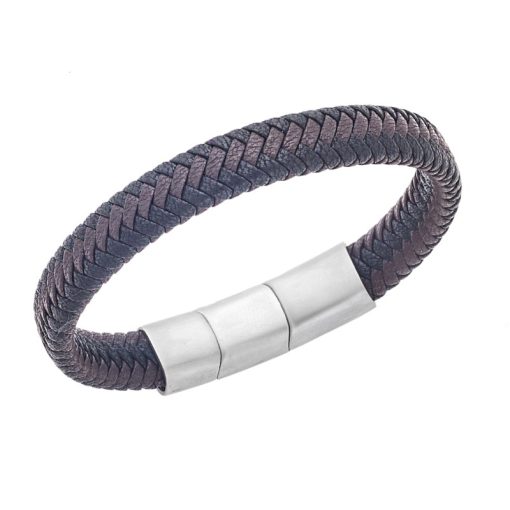 Βραχιόλι Senza Men's Stainless Steel - Black & Brown Leather Strap