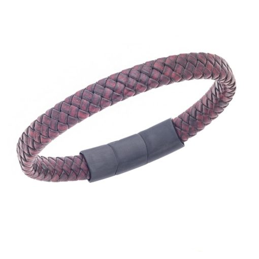 Βραχιόλι Senza Men's Stainless Steel - Bordeaux Leather Strap
