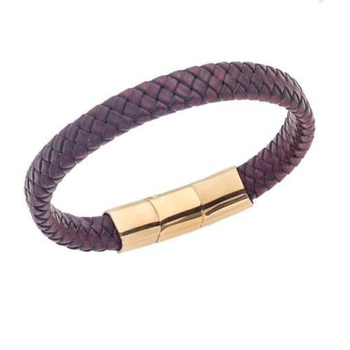 Βραχιόλι Senza Men's Stainless Steel - Black & Bordeaux Leather Strap