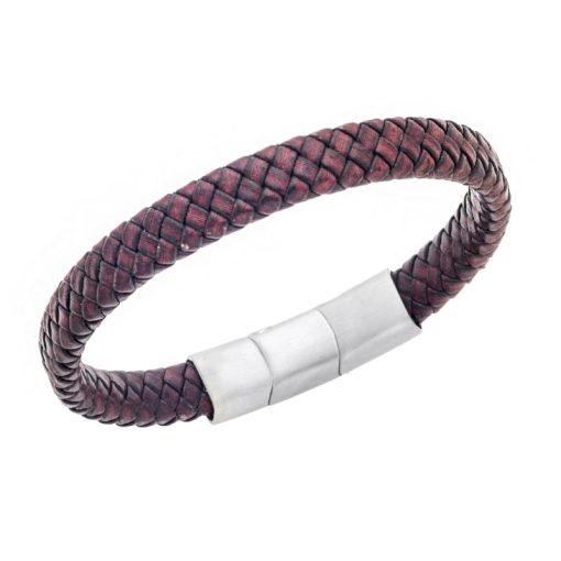 Βραχιόλι Senza Men's Stainless Steel - Black & Bordeaux Leather Strap
