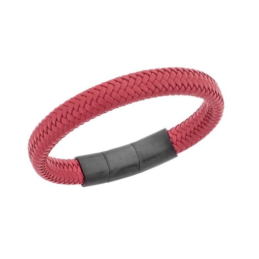 Βραχιόλι Senza Men's Stainless Steel - Red Leather Strap
