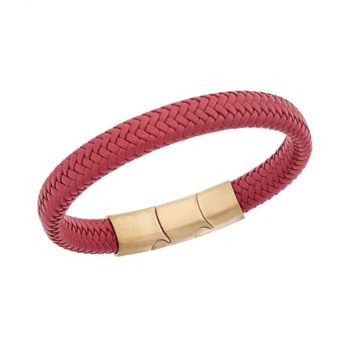 Βραχιόλι Senza Men's Stainless Steel - Red Leather Strap
