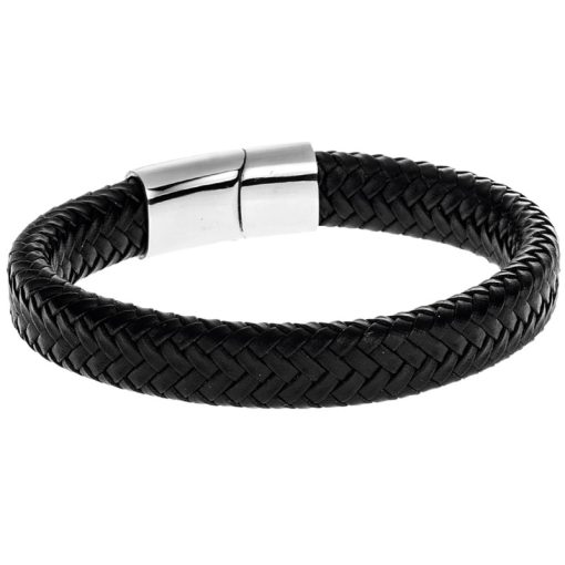 Βραχιόλι Senza Men's Stainless Steel - Black Leather Strap