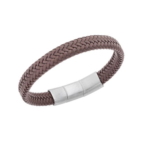 Βραχιόλι Senza Men's Stainless Steel - Brown Leather Strap