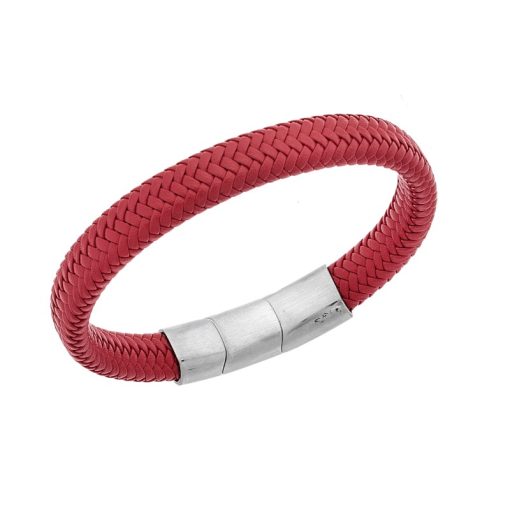 Βραχιόλι Senza Men's Stainless Steel - Red Leather Strap