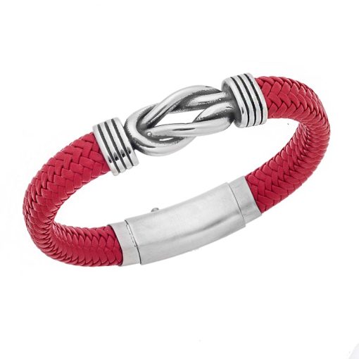 Βραχιόλι Senza Men's Steel Red Leather Strap
