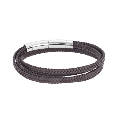 Βραχιόλι Senza Men's Steel Brown Leather Strap