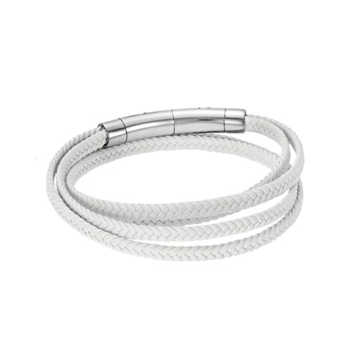 Βραχιόλι Senza Men's Steel White Leather Strap