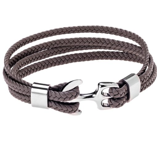 Βραχιόλι Senza Men's Steel Brown Leather Strap