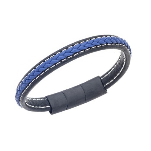 Βραχιόλι Senza Men's Steel Black & Blue Leather Strap