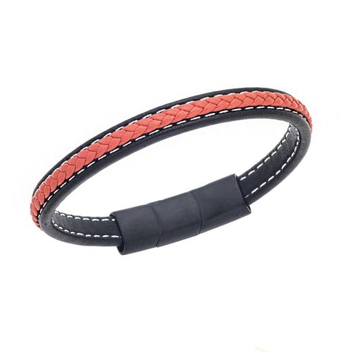 Βραχιόλι Senza Men's Steel Black & Orange Leather Strap