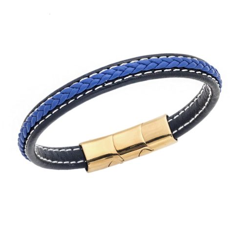 Βραχιόλι Senza Men's Steel Black & Blue Leather Strap