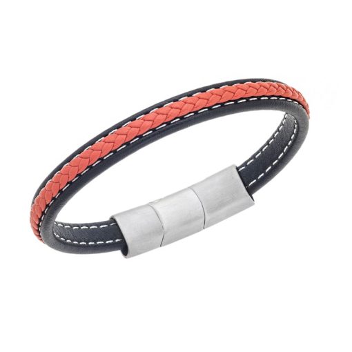Βραχιόλι Senza Men's Steel Black & Orange Leather Strap