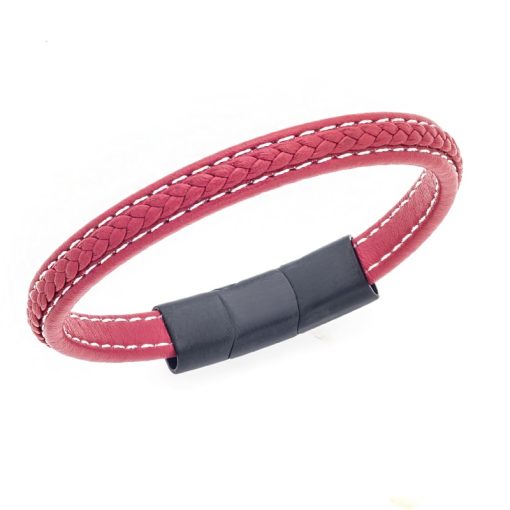 Βραχιόλι Senza Men's Steel Red Leather Strap