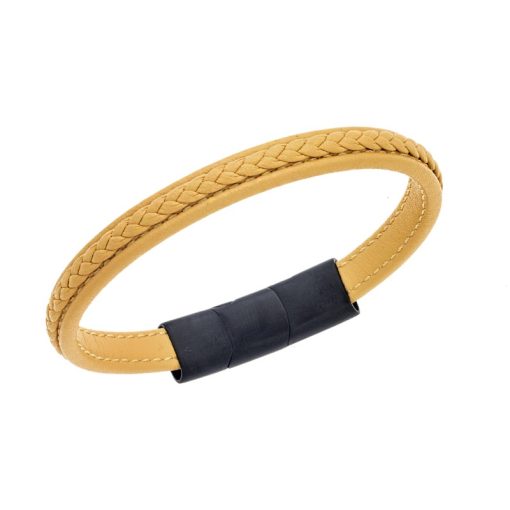 Βραχιόλι Senza Men's Steel Yellow Leather Strap