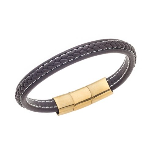 Βραχιόλι Senza Men's Steel Brown Leather Strap