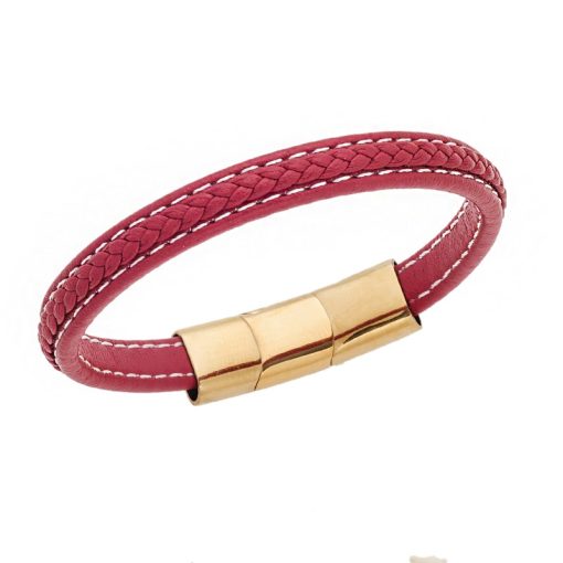 Βραχιόλι Senza Men's Steel Red Leather Strap