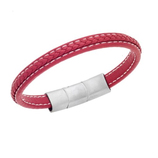 Βραχιόλι Senza Men's Steel Red Leather Strap