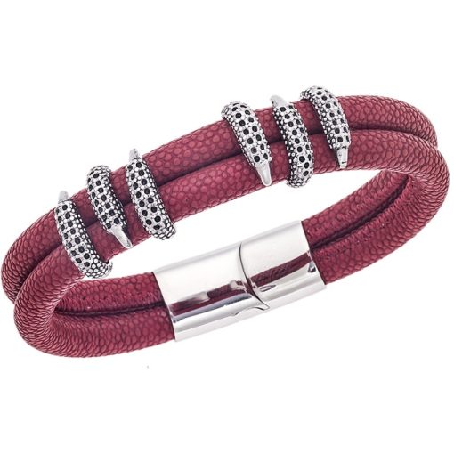 Βραχιόλι Senza Men's Steel Red Leather Strap