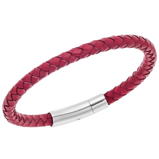 Βραχιόλι Senza Men's Steel Red Leather Strap
